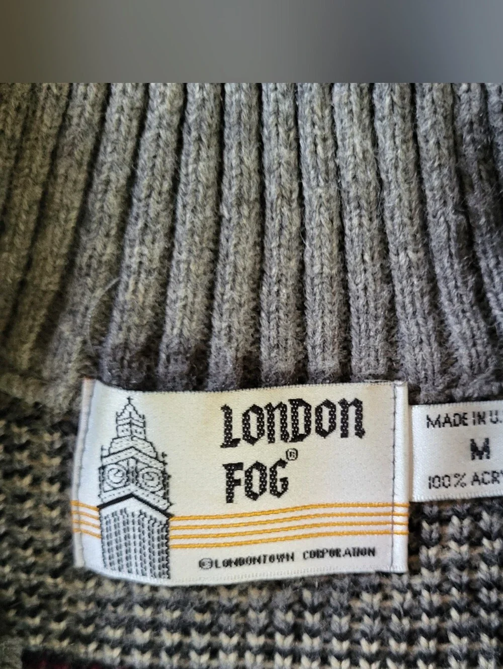 Vintage 80s London Fog Cowichan style cardigan fair isle Full Zip sweater Sz M